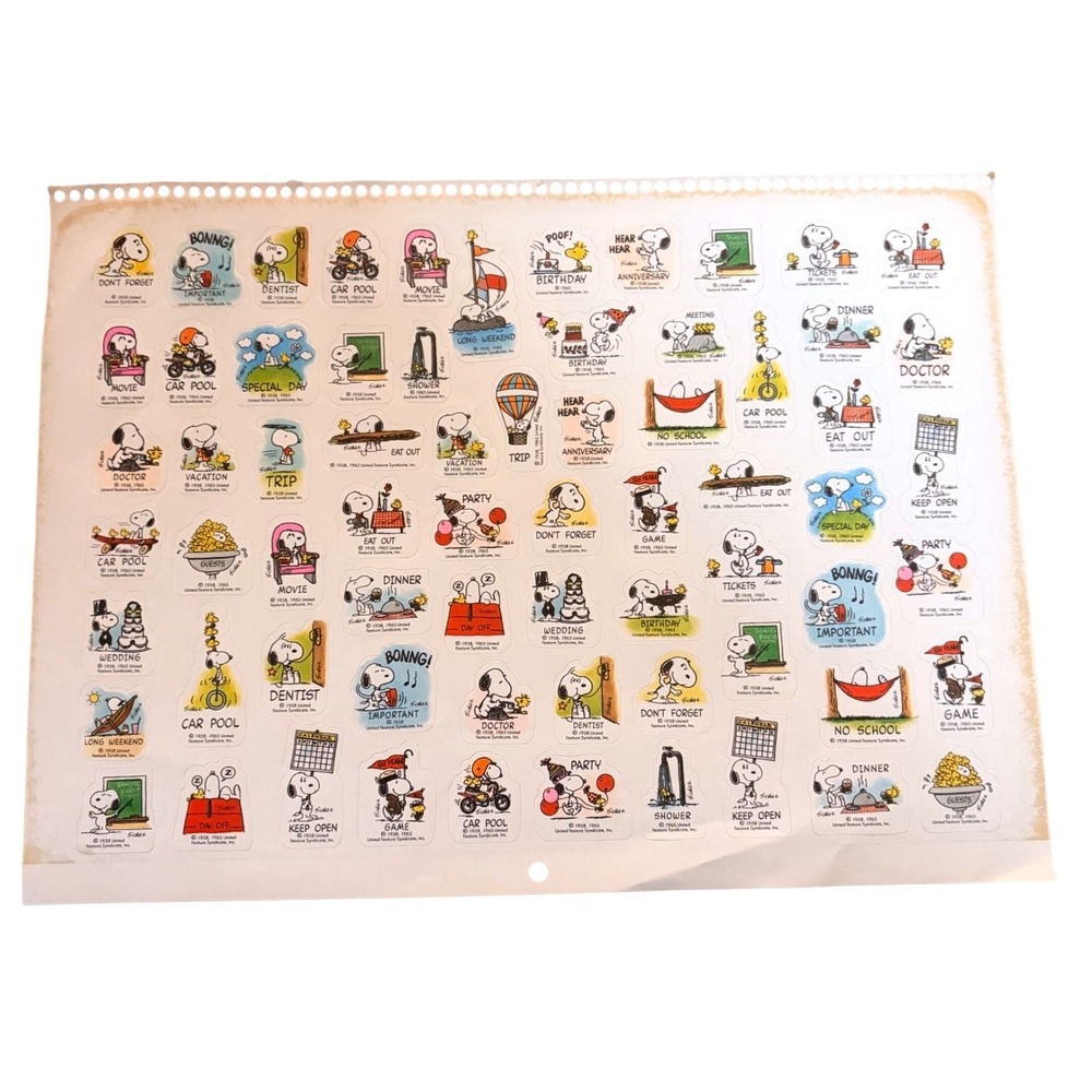 Vintage Peanuts Snoopy Sticker Sheet 1958 1965 Schulz United Feature Syndicate